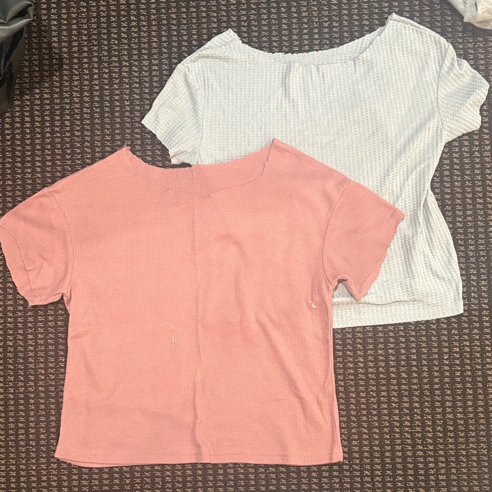 Charlotte Russe Pink and Gray Short Sleeve Tees